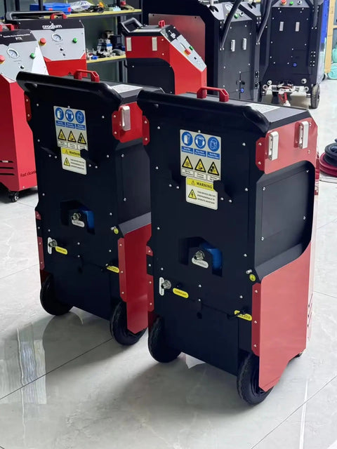 Dry Ice Cleaning Machine For Manufacturing Equipment And Machinery Maintenance in a workshop, rear view