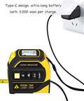 4 In 1 Laser Tape Measure With Cross Line Laser Retractable Tape 328 Ft Laser Range And 16 Ft Tape Fast Accurate Measurements For DIY Home Reno And Pro Builds, yellow black body charging via Type-C