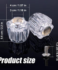 Two Piece Clear Acrylic Shower Knob Replacements Kit With Hot And Cold Diverter Knobs For Quick Install, product dimensions shown