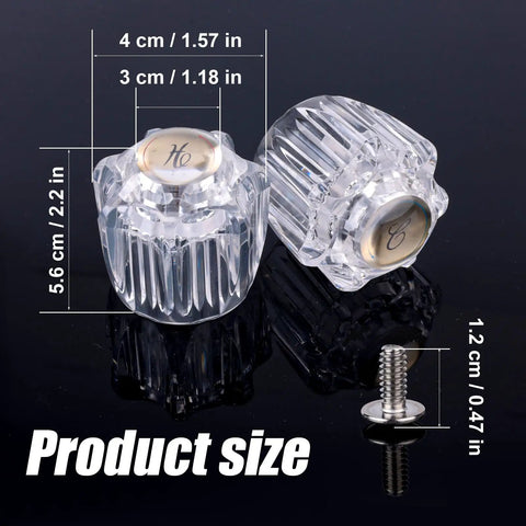 Two Piece Clear Acrylic Shower Knob Replacements Kit With Hot And Cold Diverter Knobs For Quick Install, product dimensions shown