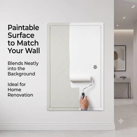 Heavy Duty Rock Solid 24 X 36 Lockable Steel Access Panel For Drywall Wall Ceiling Utility Door With Rust Proof Powder Coated Finish, paintable surface in use.