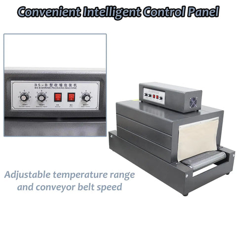 Industrially Grade INTSUPERMAI Heat Shrink Wrapping Machine With Quartz Far Infrared Heating Tubes control panel and adjustable settings.