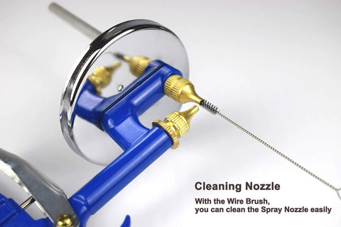 Heavy Duty Suction Feed Air Spray Gun With Nickel Plated Body for cleaning nozzle and wire brush maintenance.