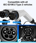 Heavy Duty Type 2 Ev Charger Cable 32 Amp 3 Phase 22 Kw Fast Charging Cord 5 Meter Length connectors for EVs showing male and female ends.
