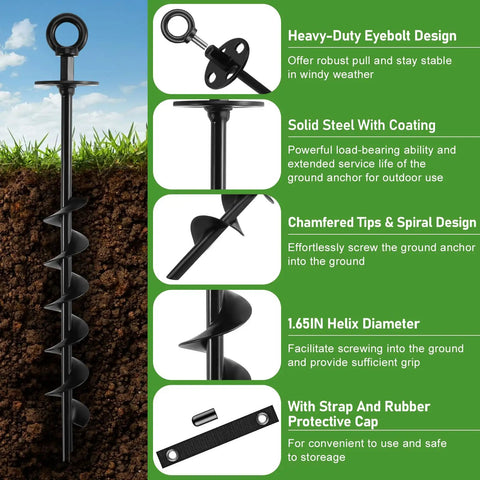Heavy Duty Ground Anchors Screw In For Trampolines And Outdoor Gear Built Tough With Spiral Blade Grip For High Wind Resistance