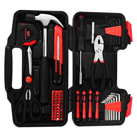 58 Piece Home Repair Tool Kit For Quick Fixes And Everyday Projects, Handy Small Plastic Toolbox Set For Women, Office And College Dorm