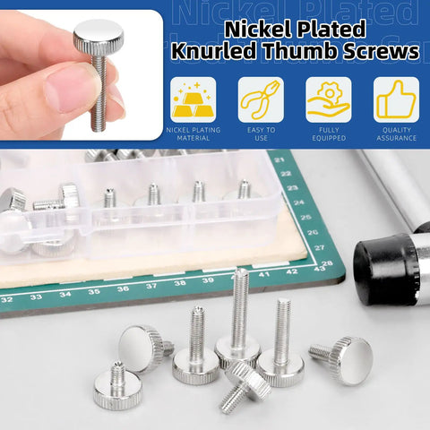 35 Piece M5 Thumb Screw Kit With Knurled Round Heads In 8 10 12 16 20 25 30mm Fully Threaded Flat Knurled Head Bolts Display