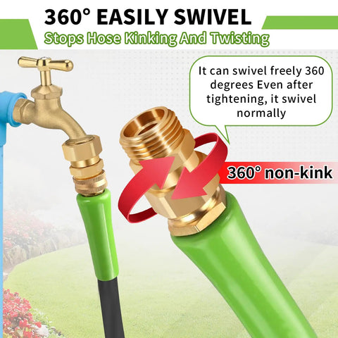 360 Degree Brass Garden Hose Swivel Fitting 3/4 GHT Male To Female Adapter For Outdoor Use Keeps Your Water Flow Smooth And Free From Kinks Heavy Duty Brass Build For Real Lawn Pros, brass hose swivel on garden faucet