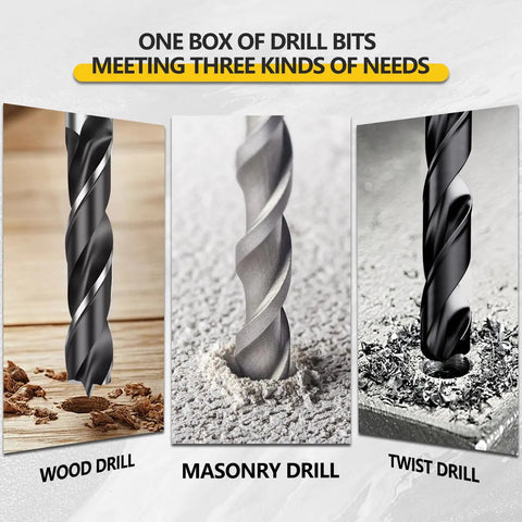 Beefy 16-Piece Drill Bit Set For Metal, Wood, Plastic, And Drywall Includes 6 Twist Bits, 5 Woodworking, 5 Masonry Bits