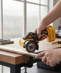 Badass 2 In 1 Cordless 3 Inch Mini Circle Saw And Angle Grinder Featuring A Brushless 12000 Rpm Motor For Wood Metal Tile And Plastic With Safety Guards For No Hassle Grinding And Sweet Precision Cuts Daily cutting through metal pipe with sparks flying.