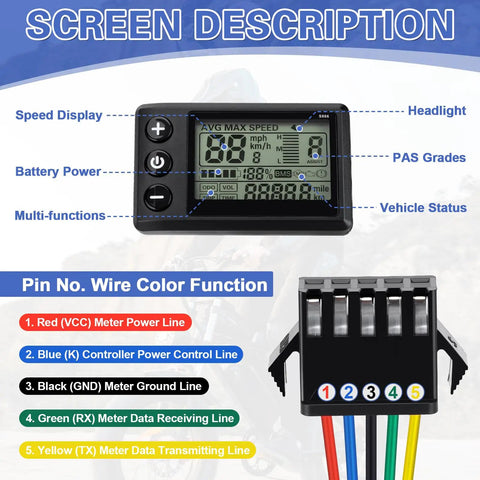 Electric Bike LCD Display S866 For Ridstar Q20 H20 H26 Pro E Bikes Waterproof Backlit Speedometer Meter With 24V 36V 48V Compatibility 22.2mm Handlebar Fit Easy Replacement Real Time Ride Data For Safer Smoother Rides