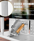 Close-up of Heavy Duty Pro Grade Belt Grinder Knife Jig with double ergonomic handle and adjustable angle feature.