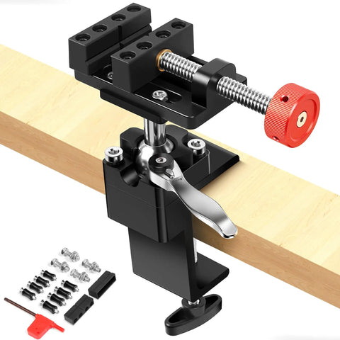 360 Degree Rotating Mini Bench Vise With Quick Release Ratchet Wrench 2.48 Inch General Purpose Table Vise clamped on wood