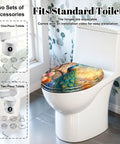 Elongated Peacock Perched Branch Blooming Flowers Vibrant Toilet Seat on standard toilet with adjustable hinges.