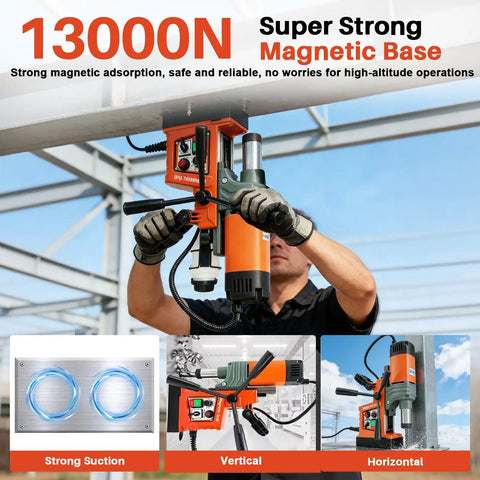 1400W Magnetic Drill Press With Six Coring Bits, 2 Inch Boring Diameter Portable Electric Mag Drill For Hard Metal Surfaces