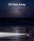 Person walking dog on beach at night illuminated by 4 Pack USB Rechargeable Clip On Headlights For Clogs Shoes And Sandals