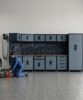 Tough As Nails 16 Piece Metal Garage Cabinet Collection featuring modular wall units and sturdy pegboard in an organized workshop.