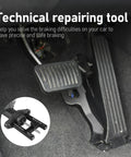 Brake adjustment tool, CNC aluminum, magnetic N48, shown in car footwell near pedals.
