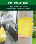 Heavy Duty Leaf Scoops And Hand Rakes For Quick Yard Cleanup, Giant 15 Inch By 12 Inch Leaf Grabbers being rinsed and hung