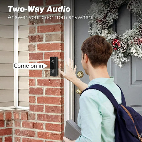 Person using Wireless Video Doorbell With Chime 1080P HD Camera, 170 Degree Wide Angle, Motion Detection, at front door