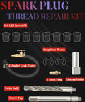 Two Valve Triton Spark Plug Thread Repair Kit With No Brainer System and M14-1.25 inserts, tools visible on black background