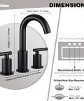 Illustration showing dimensions of Black Matte Widespread Bathroom Faucet with pop up drain, 8 inch, solid brass, swivel spout.