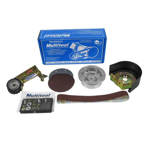 Hella Versatile 2 X 36 Belt Grinder Attachment For Bench Tools That Mounts Any Way You Like With Zero Sweat Quick Change Tensioning And Easy Tracking For Serious Workshop Jobs, contains various grinder accessories.
