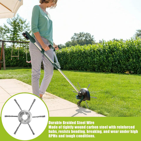 Person using the 7 Inch Gas Trimmer Head Universal Steel Wire Weed Eater Brush Cutter Head With Install Kit on a lawn