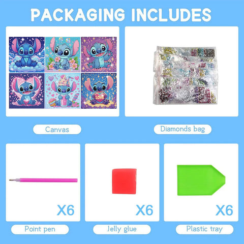 Packaging includes of Starter Friendly Diamond Art Painting Kits Six Pack For Beginners Easy DIY Cute Heart Gem Art Sets