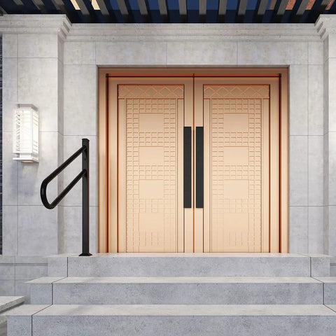 Sturdy Metal Outdoor Stair Handrail For One To Three Steps Single Post Wrought Iron Design Matte Black Rust Proof Railing Perfect For Garage Stairs And Home Entryways Built Tough With Easy Install next to modern doorway