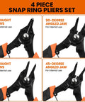 4 In 1 Snap Ring Pliers Set With Interchangeable Jaw Heads for Internal and External Clips, showing different jaw tips
