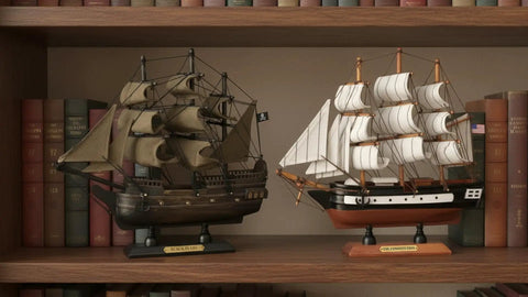 Handcrafted Wooden Model Ships Set Of Two Pirates And Warships Black Pearl And USS Constitution Ready To Display Fully Assembled