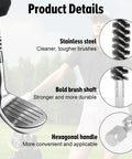 4 Pack Golf Club Hosel Brush With Stainless Steel Wire Bristles And Hex Shank Handle For Wood And Iron Golf Clubs Clean Dirt And Grime Fast Rust Resistant Cleaning Tool Compatible With Electric Drill, angled brush detail