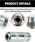 4-pack chrome grease gun coupler tips shown in front and side close-ups, with 1/8 NPT threads