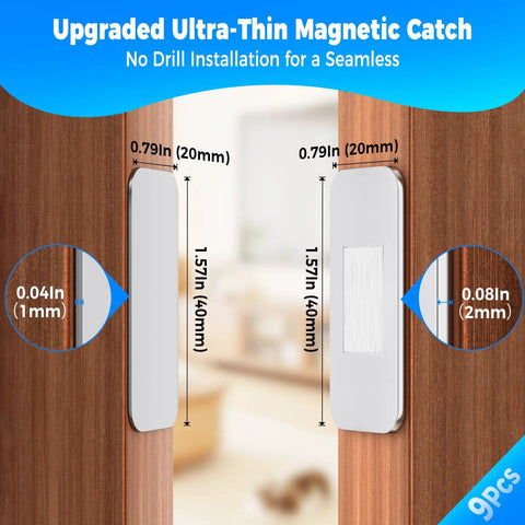 Ultra Thin Magnetic Cabinet Door Catch 9 Pairs No Drill Peel and Stick Adhesive Magnets on wooden cabinet