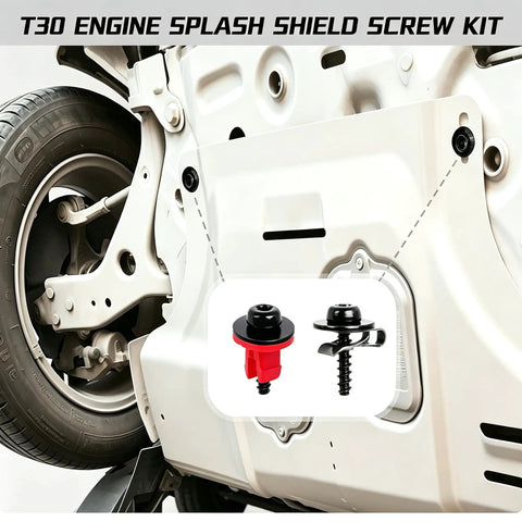 30 Piece Splash Shield Fastener Kit With T30 Torx Screws And Clips For Engine Underbody Panels Durable Nylon And Metal Construction With U Nut Clips To Prevent Loosening On Rough Roads, shown on vehicle underbody panel