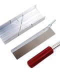 6-inch metal mitre box set with aluminum body and red-handled pull saw for 45°/90° cuts