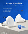 12 Pack BR30 LED Bulbs For Recessed Can Lights, Indoor Flood Lighting, 1600 Lumens, 16W, showing dimensions and features