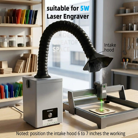 Desktop Solder Fume Extractor With Low Noise 50 DB 160 Cubic Meters Per Hour Strong Suction Pro Grade HEPA Filter next to 5W laser engraver