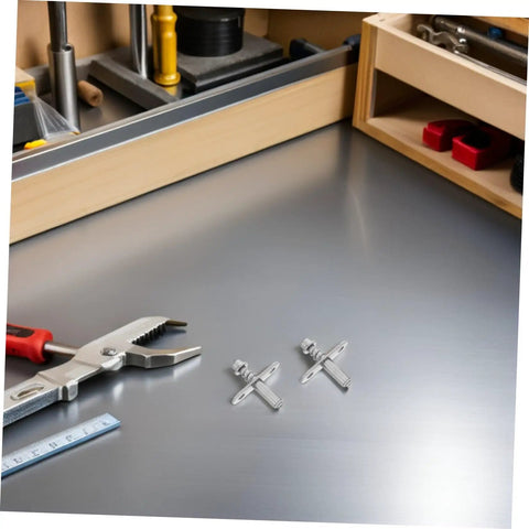 Heavy Duty Spring Loaded Pivot Shaft Set For Folding Screens Supports Wood Or Metal Door Hardware With Top Mounting Adjustments For Residential Or Office Installations A Solid Choice featuring silver pivot shafts on a workbench.