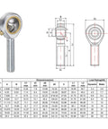 5/16 Inch Male Rod End Bearing Set With Jam Nut 2 Pack Left And Right Hand Thread 5/16-24 For Smooth Motion In Mechanical Linkages And Steering Arms Constructed From 45 Steel For Rugged Durable Performance. Steel male rod end bearing with 5/16-24 thread and dimensions chart