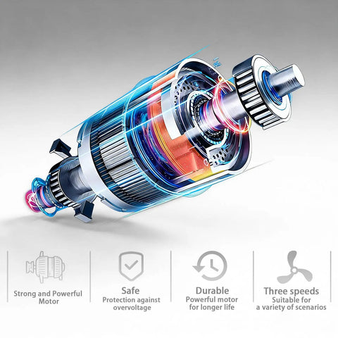 Illustration of motor design for Two Pack 20 Inch Wall Mount Fan With Beefy 7100 CFM Airflow Industrial Oscillating Fans 3 Speed Adjustable Tilt