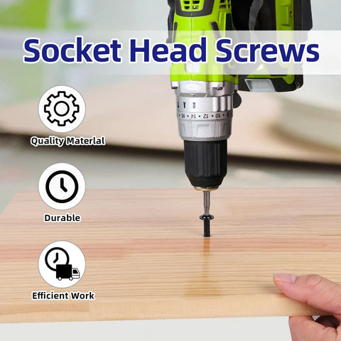 Solid As A Rock M4 0.7 X 10 Mm Flange Button Head Screw Set 100 Pack Heavy Duty Black 304 Stainless Steel Fasteners used with drill on wood.