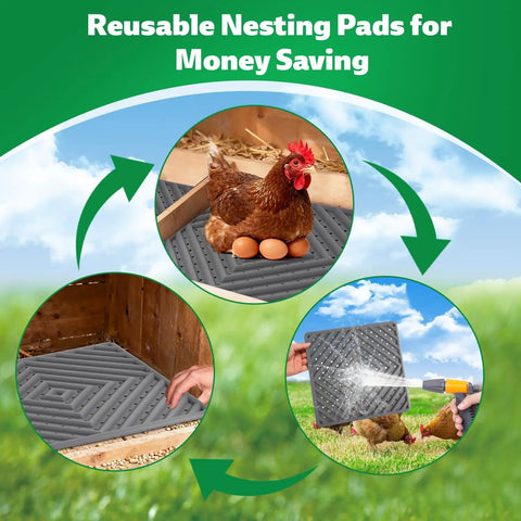 Washable Chicken Nesting Pads For Nesting Boxes, Reusable Hen Nesting Box Pads For Coop Bedding, Easy To Clean 12 By 12 Inches, Grey, 3 Pack