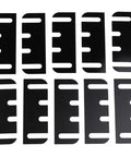 10 Pack Door Hinge Shims 4 Inch PVC Door Repair Kit For Easy DIY Alignment Fixes, 0.030 Inch Thick With Five Eighths Inch Radius Corners For Standard Hinges, Black - top view of shims