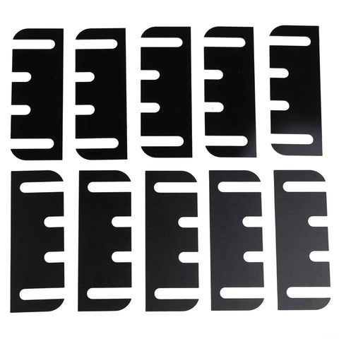 10 Pack Door Hinge Shims 4 Inch PVC Door Repair Kit For Easy DIY Alignment Fixes, 0.030 Inch Thick With Five Eighths Inch Radius Corners For Standard Hinges, Black - top view of shims