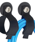 2-Pack Heavy Duty Magnetic Hooks Set With Rubber Coated Neodymium Magnets holding blue cables on a metal surface