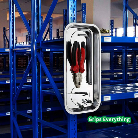 4 Piece Magnetic Tool Tray Set With Red Wristband And 15 Mighty Magnets, stainless steel tray holding tools