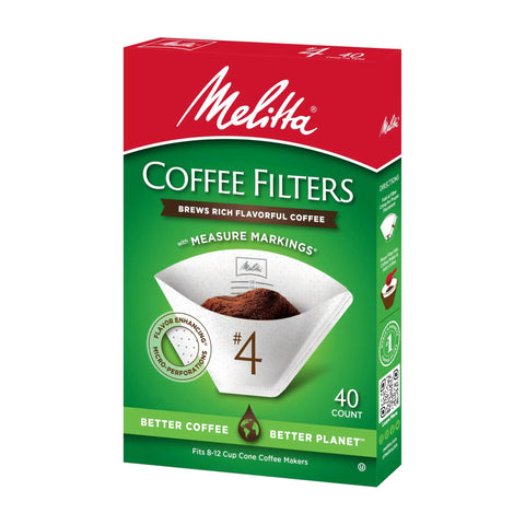 Box of Cone Coffee Filters For 8 To 12 Cup Drip Makers, White, 40 Count, Flat-Bottom Basket Style, Microfine Perforations