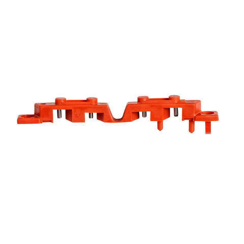 Side view of 120V Snap On Breaker Lockout Red Pack Of 6 For Electrical Safety And Lockout Compliance, red durable plastic device